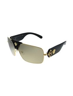 Squared Baroque VE 2207Q 1002/5 Gold Black Leather Metal Square Sunglasses Gold Mirror Lens