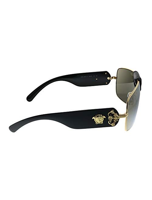 Versace Squared Baroque VE 2207Q 1002/5 Gold Black Leather Metal Square Sunglasses Gold Mirror Lens