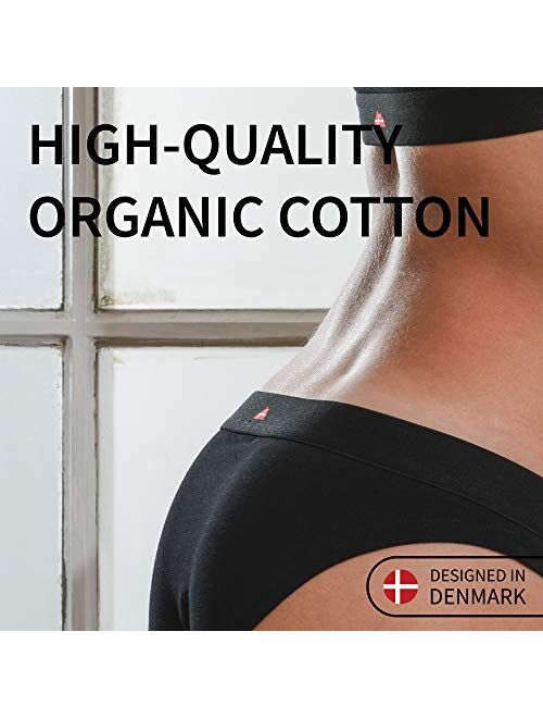 DANISH ENDURANCE Womens Organic Cotton Stretch Bikini Panties 6-Pack, OEKO-TEX standard, Black, Blue, Grey Underwear