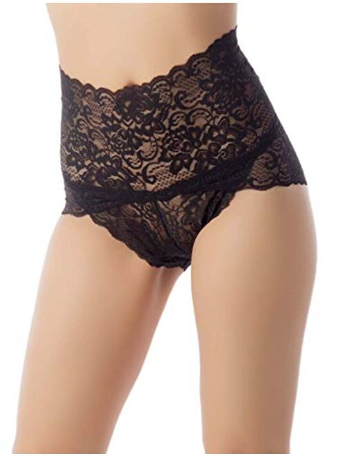 iB-iP Women's Knickers Lace See-Through Underwear Sheer High Waist Hipster Panties