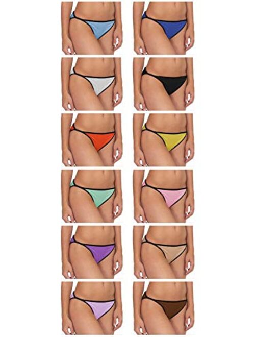 Buy Sexy Basics Womens 12 Pack String Bikini Briefs/Ultra-Soft Cotton/Spandex  Stretch No-Show Panties online