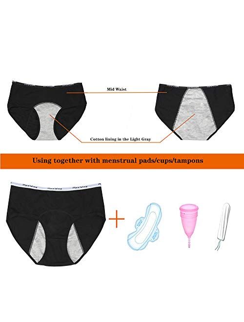 Nalwort Teen Girls Period Underwear Menstrual Period Panties Leak-Proof Organic Cotton Protective Briefs Pack of 6