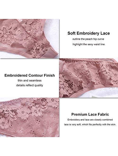 TERMEZY Pack of 5 Sexy Women All Lace Thong, Cotton Thong Lace Trim, Lace Pattern & 5 Colors