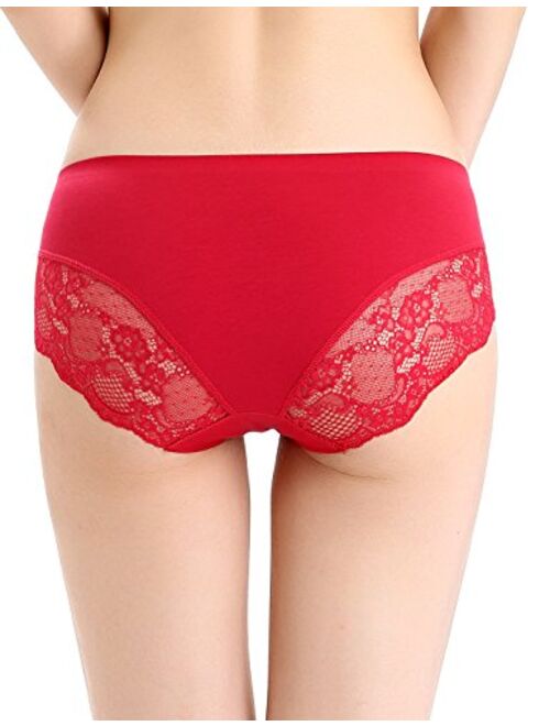 LIQQY Women's 3 Pack Cotton Lace Coverage Seamless Brief Panty Underwear