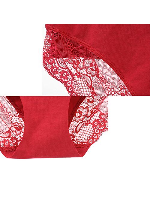 LIQQY Women's 3 Pack Cotton Lace Coverage Seamless Brief Panty Underwear
