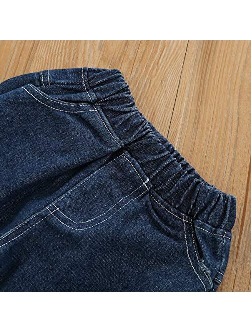 Toddler Girl Clothes Floral Ruffle Tops Shredded Jeans Pants Sets Little Girls Outfits