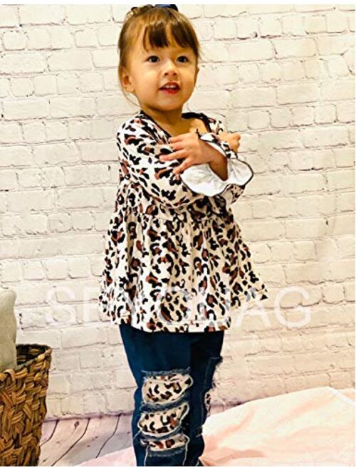 Toddler Girl Clothes Floral Ruffle Tops Shredded Jeans Pants Sets Little Girls Outfits