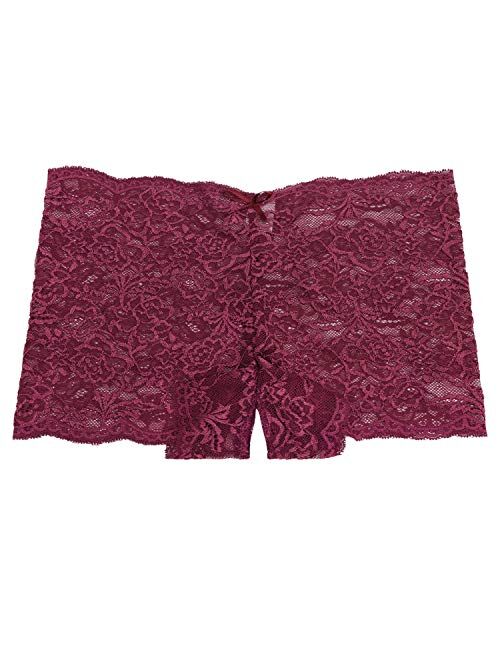 Yinhua 3 Pack of Women's Regular & Plus Size Lace Boyshort crotchless Panties