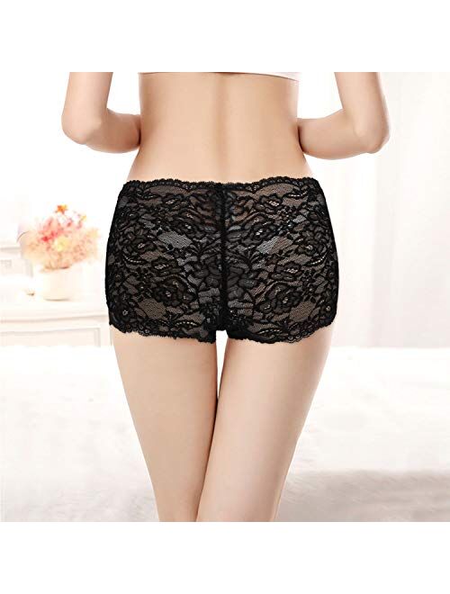 Yinhua 3 Pack of Women's Regular & Plus Size Lace Boyshort crotchless Panties