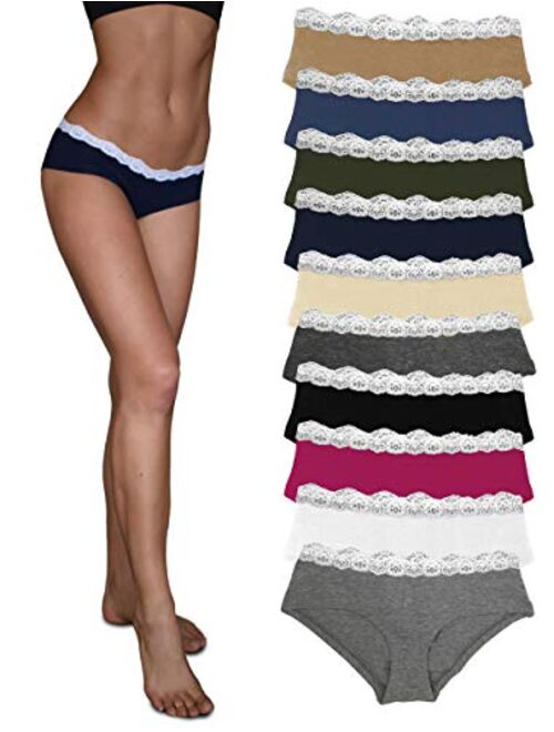 Sexy Basics Womens Lace Underwear Hipster Panties Cotton-Spandex/Ultra-Soft Cotton Stretch Underwear- 10 Pack