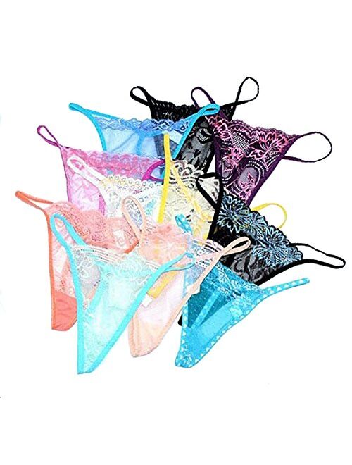 Bestyou Pack of 10 Sheer Lace G-String Sexy Lingerie T-Back Thongs Panties Underwears Assorted Color