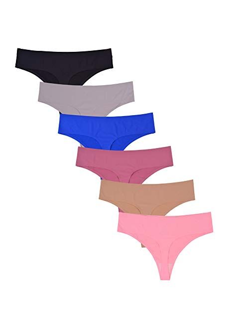 Bolivelan Pack of 6 Womens Mid-Rise Seamless Thongs Comfy Underwear G-Strings Panties