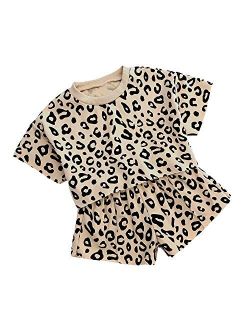 MYGBCPJS Little Girl 2Pcs Summer Top +Shorts Kids Leopard Short Sleeve Outfit Set