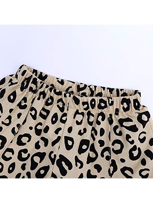 MYGBCPJS Little Girl 2Pcs Summer Top +Shorts Kids Leopard Short Sleeve Outfit Set