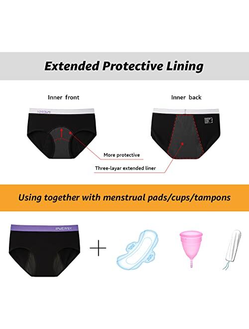 INNERSY Womens Cotton Period Panties Heavy Flow Menstrual Underwear 3 Pack