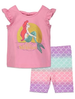 Little Mermaid Girls T-Shirt and Bike Shorts Set with Back Bow