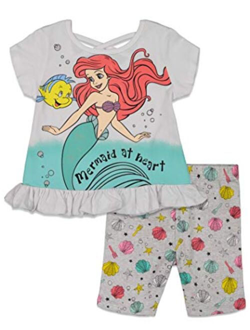 Disney Little Mermaid Girls T-Shirt and Bike Shorts Set with Back Bow
