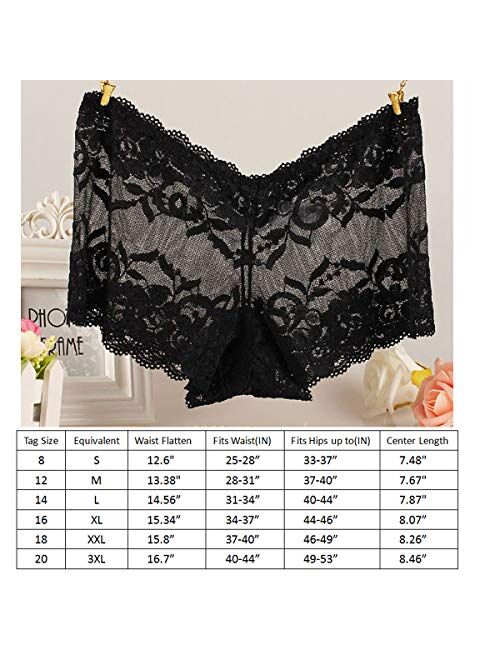 Gefyvuxrm Plus Size Lace Boyshorts Underwear for Women Panties Sexy Lingerie Cheeky 6 Pack