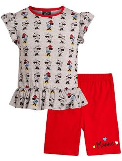 Girls 2 Piece T-Shirt Knit Short Set: Minnie Mouse & Pooh Bear (Infant, Toddler, Little Girls)