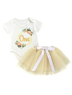 Baby Little Girls Letters T-Shirt + Colorful Rainbow Skirts Birthday Gift Outfits Set