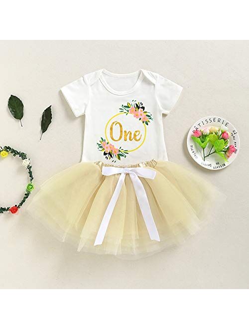 Baby Little Girls Letters T-Shirt + Colorful Rainbow Skirts Birthday Gift Outfits Set