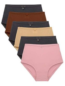 Women's 6 Pack High Waist Cool Feel Brief Underwear Panties S-5XL (L)