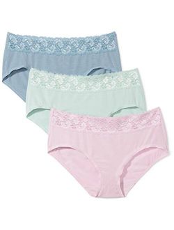 Amazon Brand - Arabella Women's Modal Lace Waistband Midi Brief Panty, 3 Pack