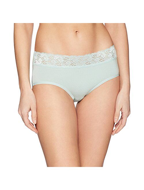 Amazon Brand - Arabella Women's Modal Lace Waistband Midi Brief Panty, 3 Pack