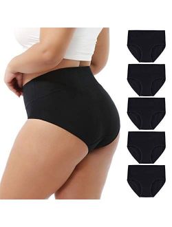 GNEPH Women Cotton Panties Breathable High Waist Underwear Ladies Stretch Full Coverage Briefs Panty Multipack