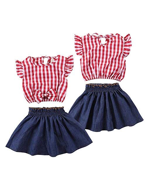 Toddler Baby Girl Outfits Clothes Baseball Sister Print Short Sleeve T-Shirt Tops + Tassel Floral Short Pant Set
