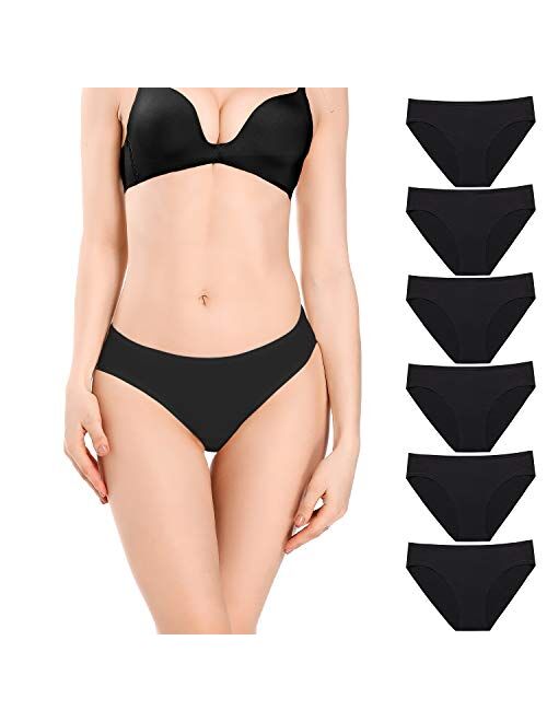 POKARLA Women's Hi-Cut Bikini Panties Soft Stretch Cotton Underwear Hipster Ladies Briefs 6-Pack(Regular & Plus Size)