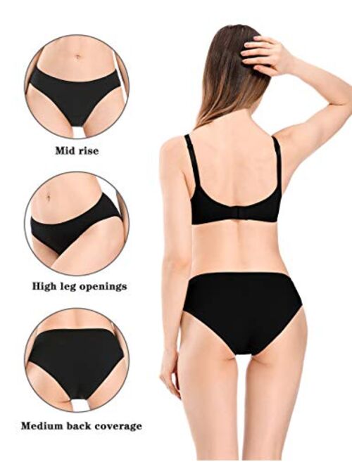 POKARLA Women's Hi-Cut Bikini Panties Soft Stretch Cotton Underwear Hipster Ladies Briefs 6-Pack(Regular & Plus Size)