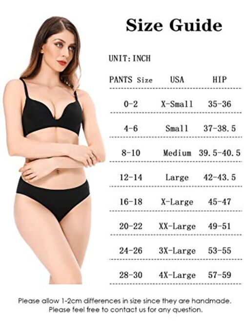 POKARLA Women's Hi-Cut Bikini Panties Soft Stretch Cotton Underwear Hipster Ladies Briefs 6-Pack(Regular & Plus Size)