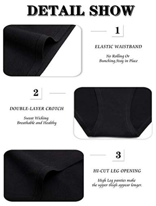 POKARLA Women's Hi-Cut Bikini Panties Soft Stretch Cotton Underwear Hipster Ladies Briefs 6-Pack(Regular & Plus Size)