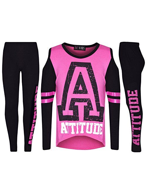 Girls Top Kids Attitude Print Trendy Top & Fashion Legging Set Age 7-13 Years
