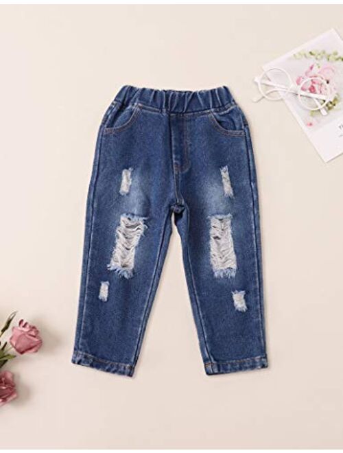 Girls Clothes Outfits Cute Baby Girl Floral Long Sleeve Infant Ripped Jeans Pant Set Flower Ruffle Top