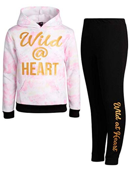 Real Love Girls' 2-Piece Fleece Jogger Pant Set with Sequined Pullover Hoodie