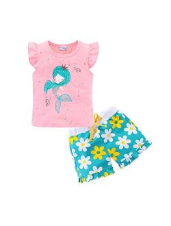 Mud Kingdom Little Girls Short Sets Summer Holiday Daisy Flower Outfits
