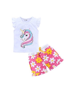 Mud Kingdom Little Girls Short Sets Summer Holiday Daisy Flower Outfits