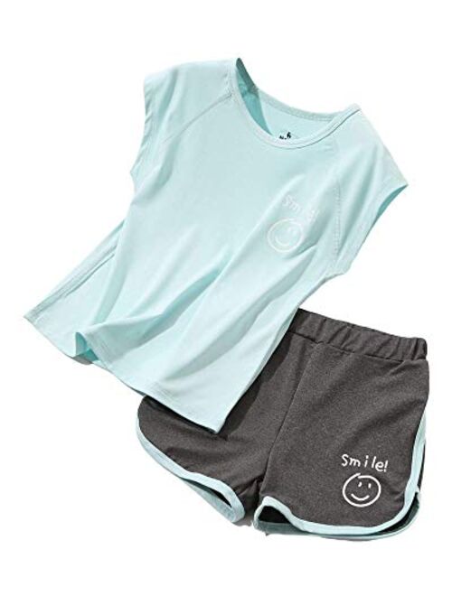 HH Family Girls Short Sets with Athletic Shorts and Workout Tops Quick Dry Athletic Clothing Sets 6-13 Years