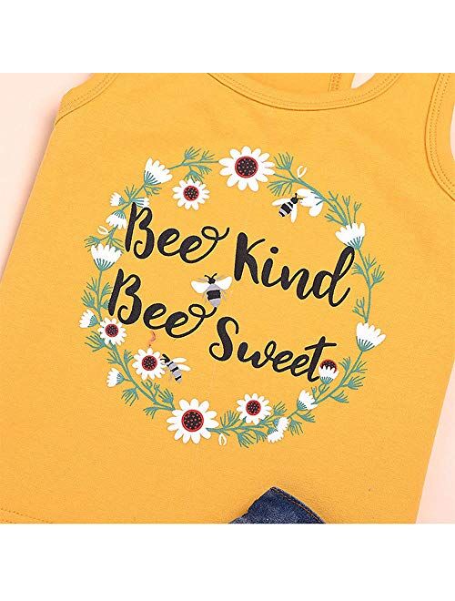 MetaCuento Little Girls Outfit Tank Top Vest Tops Denim Shorts Casual Play Clothes Toddler Summer Clothes