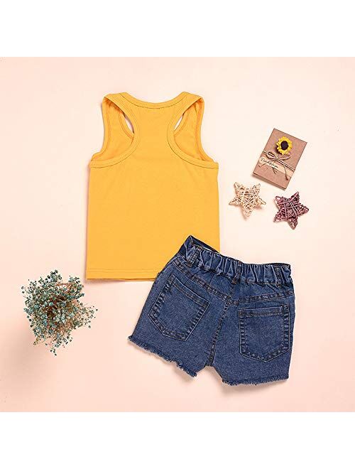 MetaCuento Little Girls Outfit Tank Top Vest Tops Denim Shorts Casual Play Clothes Toddler Summer Clothes