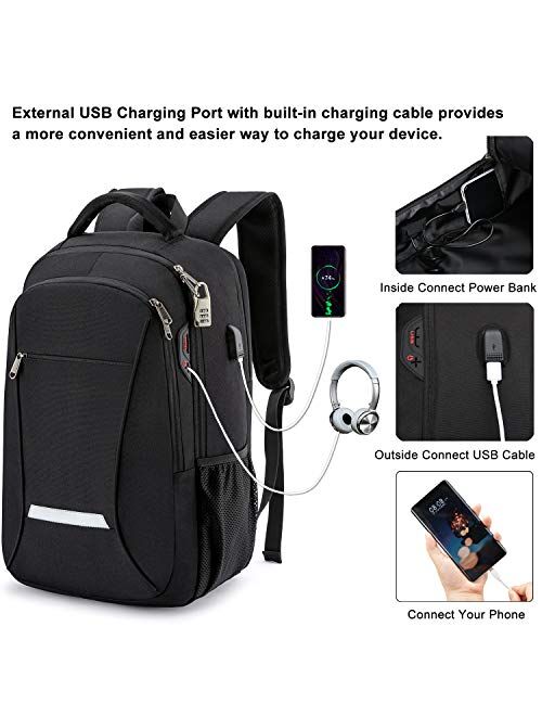 XQXA Travel Backpack for Men&Women,Water Resisitant Tech Campus School Backpack Anti-Theft Black Backpack for 17 Inch Laptop