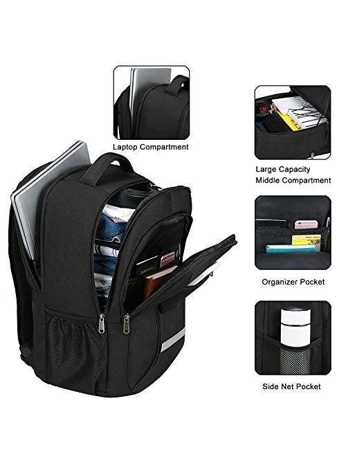 XQXA Travel Backpack for Men&Women,Water Resisitant Tech Campus School Backpack Anti-Theft Black Backpack for 17 Inch Laptop