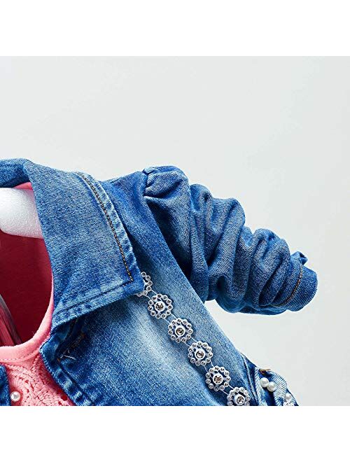 6M-4Years Spring Autumn Baby Girls Clothing Set 3pcs Long Sleeve T-Shirt Denim Jacket and Jeans