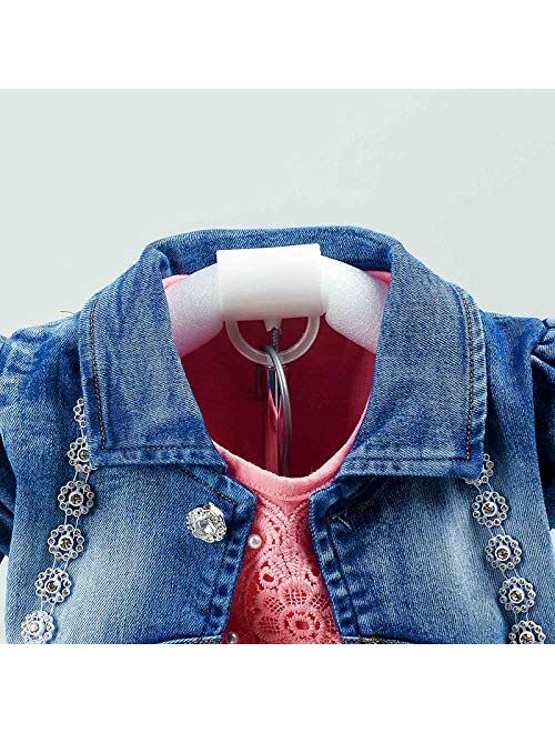 6M-4Years Spring Autumn Baby Girls Clothing Set 3pcs Long Sleeve T-Shirt Denim Jacket and Jeans