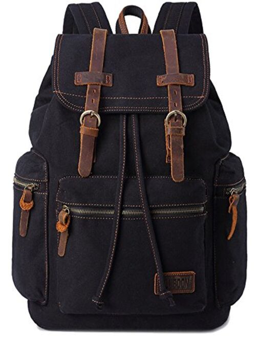 BLUBOON Canvas Vintage Backpack Leather Trim Casual Bookbag Men Women Laptop Travel Rucksack