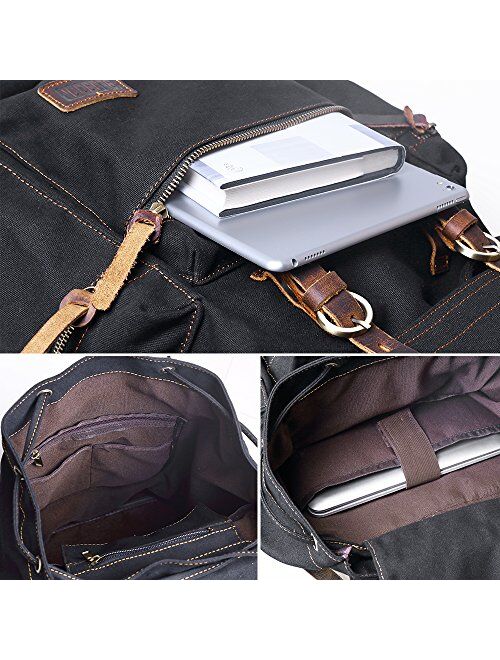 BLUBOON Canvas Vintage Backpack Leather Trim Casual Bookbag Men Women Laptop Travel Rucksack