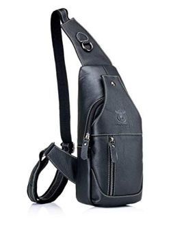 Men's Sling Bag Genuine Leather Chest Shoulder Backpack Cross Body Purse Water Resistant Anti Theft