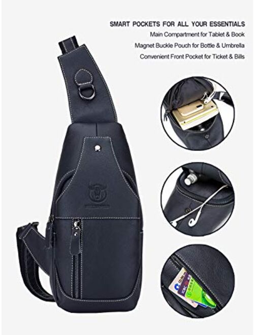 Men's Sling Bag Genuine Leather Chest Shoulder Backpack Cross Body Purse Water Resistant Anti Theft